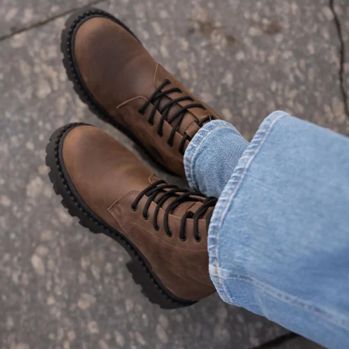 Brown Leather Ankle Boots For Women Crazy Horse