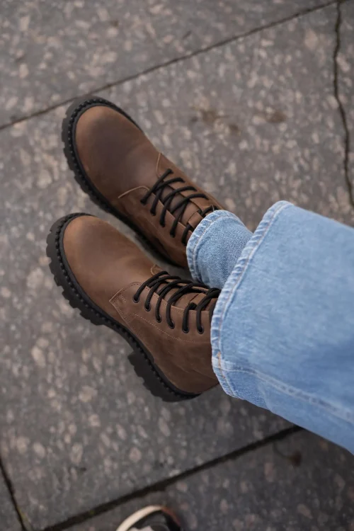 Brown Leather Ankle Boots For Women Crazy Horse