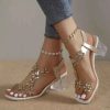 Women's Flower Rhinestone Block Heel Sandals