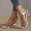 Women's Flower Rhinestone Block Heel Sandals